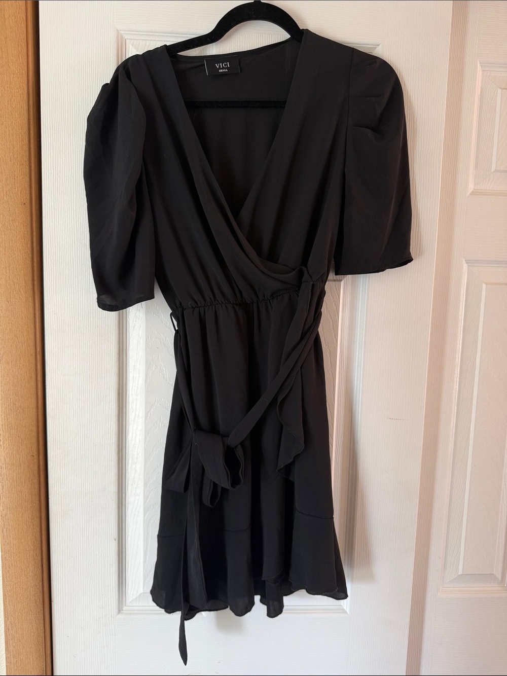 VICI Black Short Wrap Dress with Tie Waist